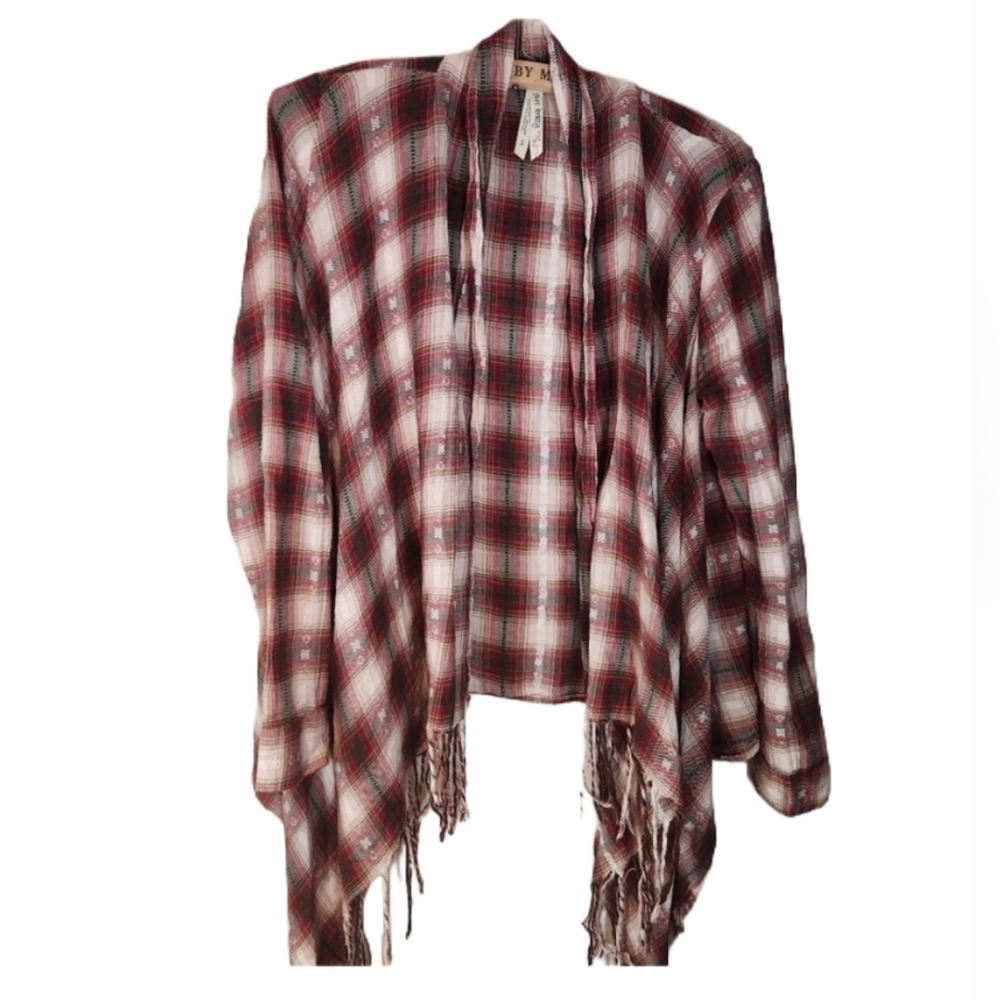 Small oversized 100% cotton Plaid Fringe Cardigan tassled‎ embroidered